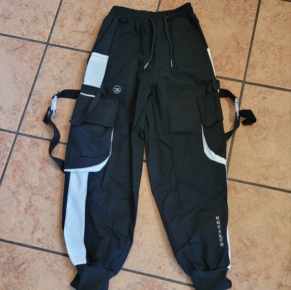 Black Cargo Strap Pants! Custom!